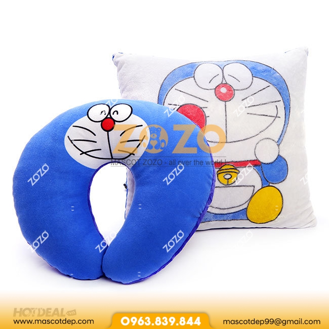 Combo Gối Chữ U Và Gối Tựa Lưng Doraemon Siêu Dễ Thương