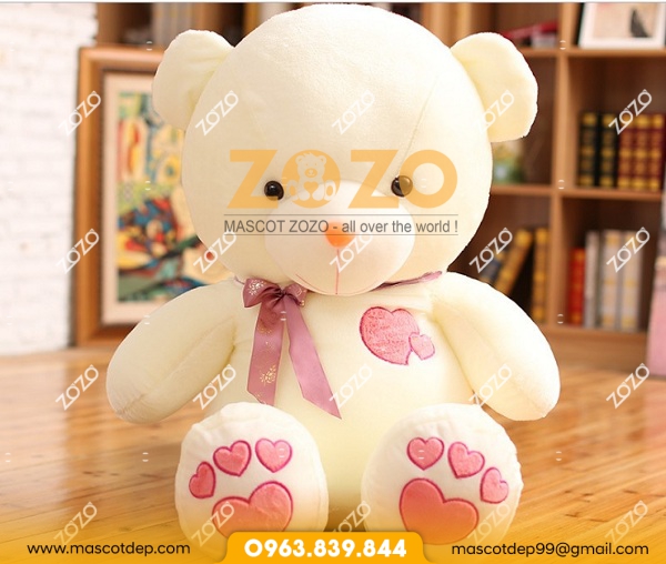 Gấu bông trắng đeo nơ - Shop quà trực tuyến - Website quà tặng uy tín