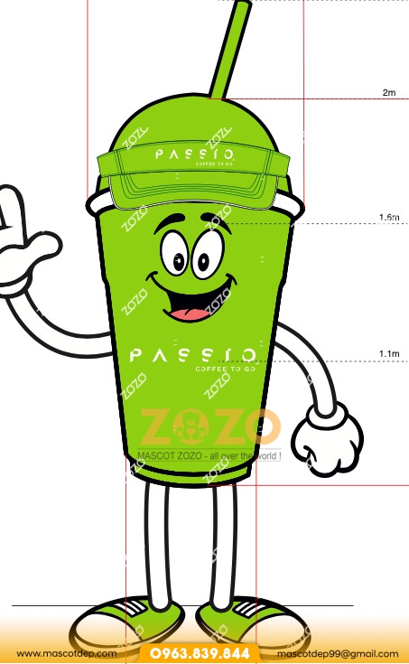 mascot ly cà phê Passio thiết kế mascot ly ca phe Passio thiet ke