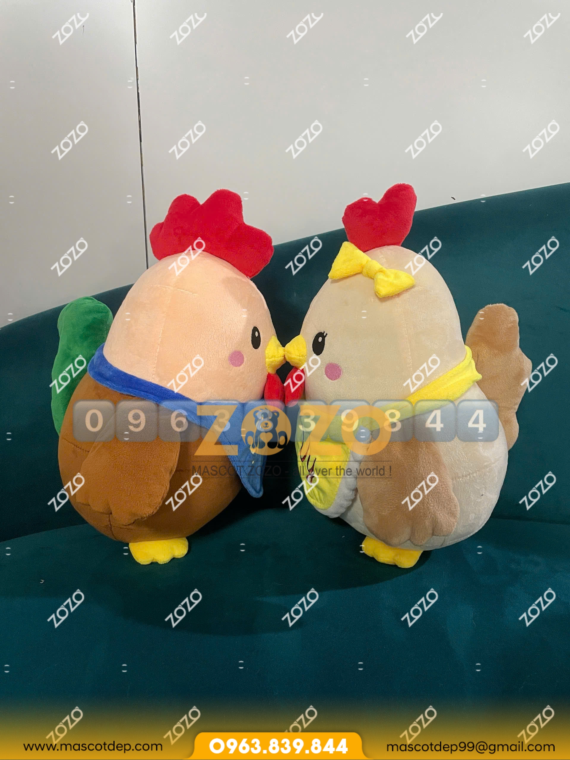 Thú Bông Bé Gà Trống Và Gà Mái 4 Thú bông bé gà trống và mái mặt hông